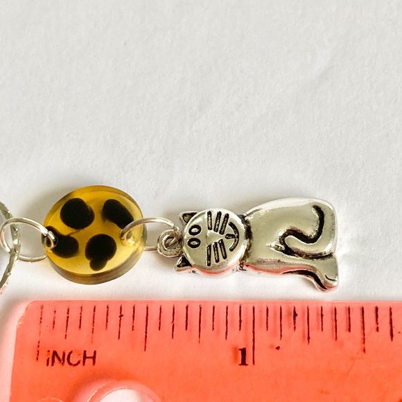 Cat Necklace Silver Plated 18" Chain Crystal Black Enamel Charm Pendant - Picture 8 of 8